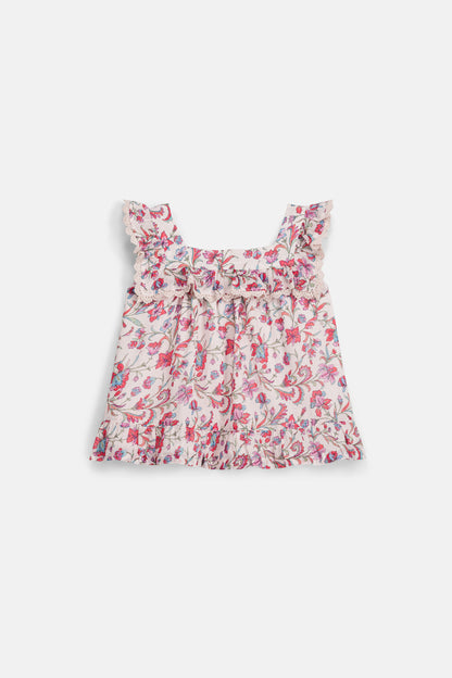 Top zonder mouw - Blouse Inessa - Biologisch katoen - Cream Floral Haven - Louise Misha