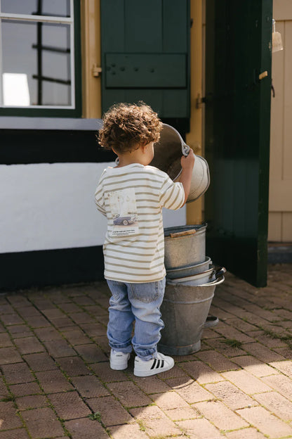 T-shirt met print Bas - Katoen - Groen/White stripes - Levv Labels