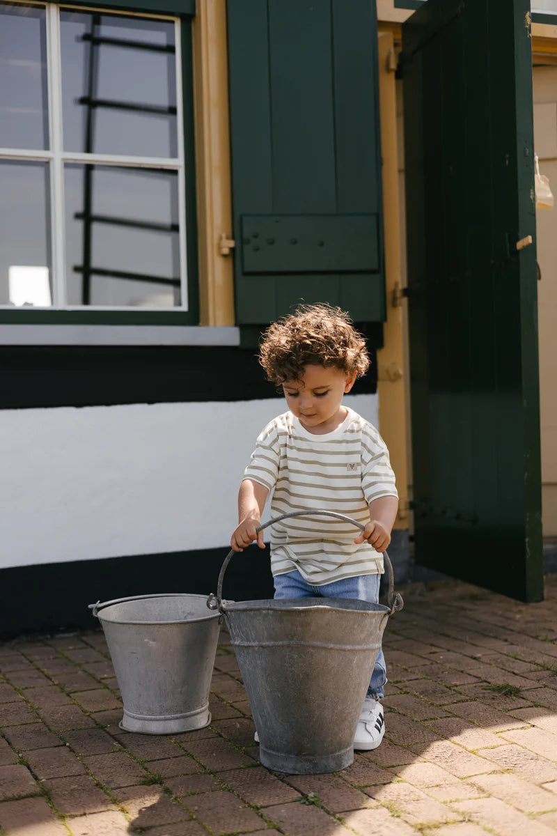 T-shirt met print Bas - Katoen - Groen/White stripes - Levv Labels