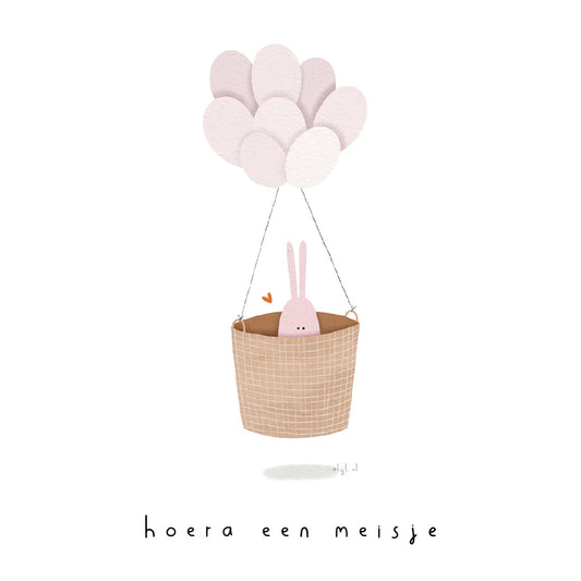 Alijt wenskaartje - Hoera een meisje - Luchtballon