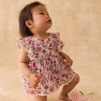 Lena Romper Dress - Organic Cotton - Cream Floral Haven - Louise Misha