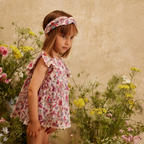 Lena Romper Dress - Organic Cotton - Cream Floral Haven - Louise Misha