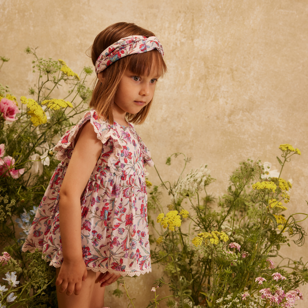 Lena Romper Dress - Organic Cotton - Cream Floral Haven - Louise Misha