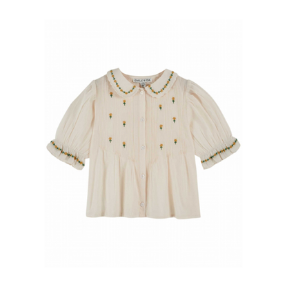Top korte mouw - Blouse Brodee - Biologisch katoen - Creme - Emile et Ida