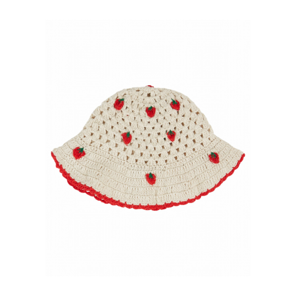 Gehaakt hoedje Aardbeitjes - Bob Crochet Buckethat - Katoen - Creme - Emile et Ida