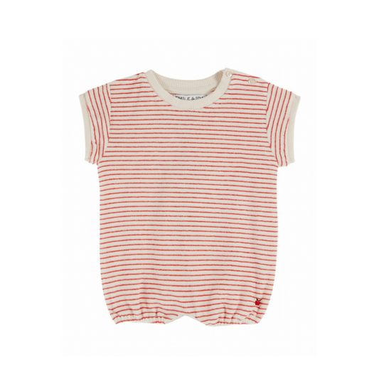 Zomer jumpsuit - Badstof - Raye - Biologisch katoen mix - Rood - Emile et Ida