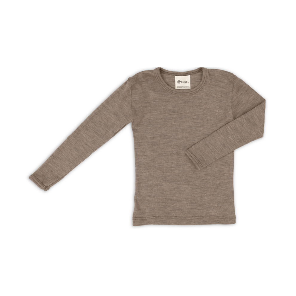 Top longsleeve - Wol/zijde - Bruin/walnut - Kinder shirt - Engel Natur