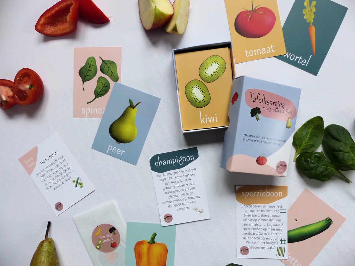 Tafelkaartjes Groente & Fruit – 60 educatieve eet- en proefkaartjes voor kinderen – STERK & ZOET