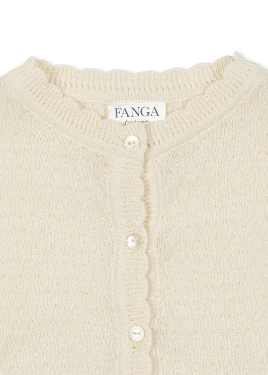 Venti Pointelle Cardigan - Antique White - Fine Knit Cardigan - Organic Cotton - GOTS - Konges Sløjd
