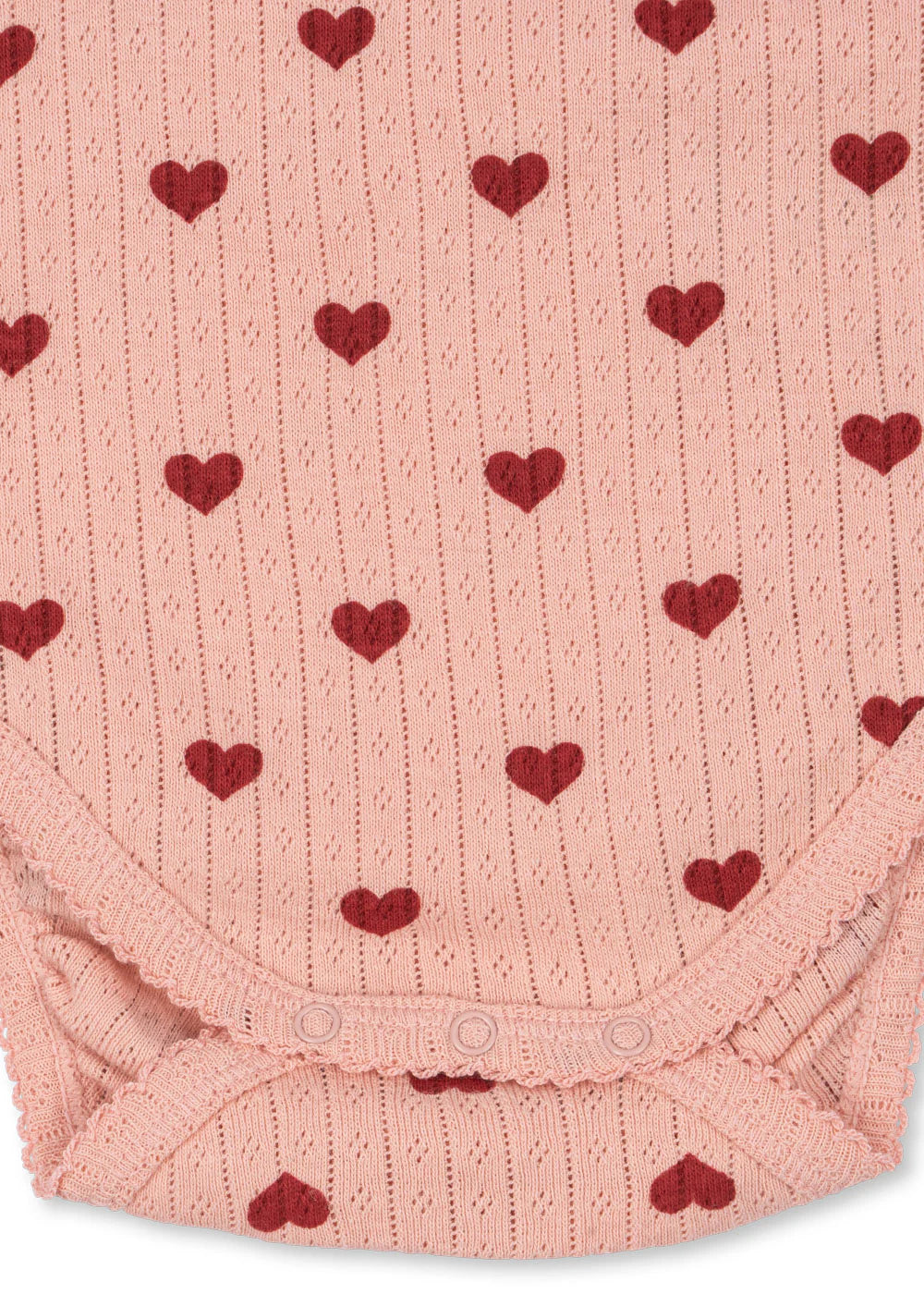 Minnie Romper - Amour Rouge met Rode Hartjes - Pointelle - Biologisch Katoen - GOTS - Konges Sløjd - close up