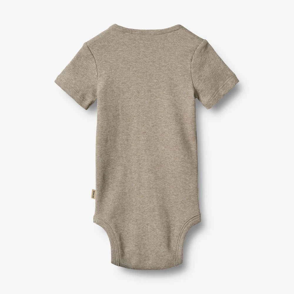 Romper short sleeve Timo - Organic cotton - Gravel melange - Wheat