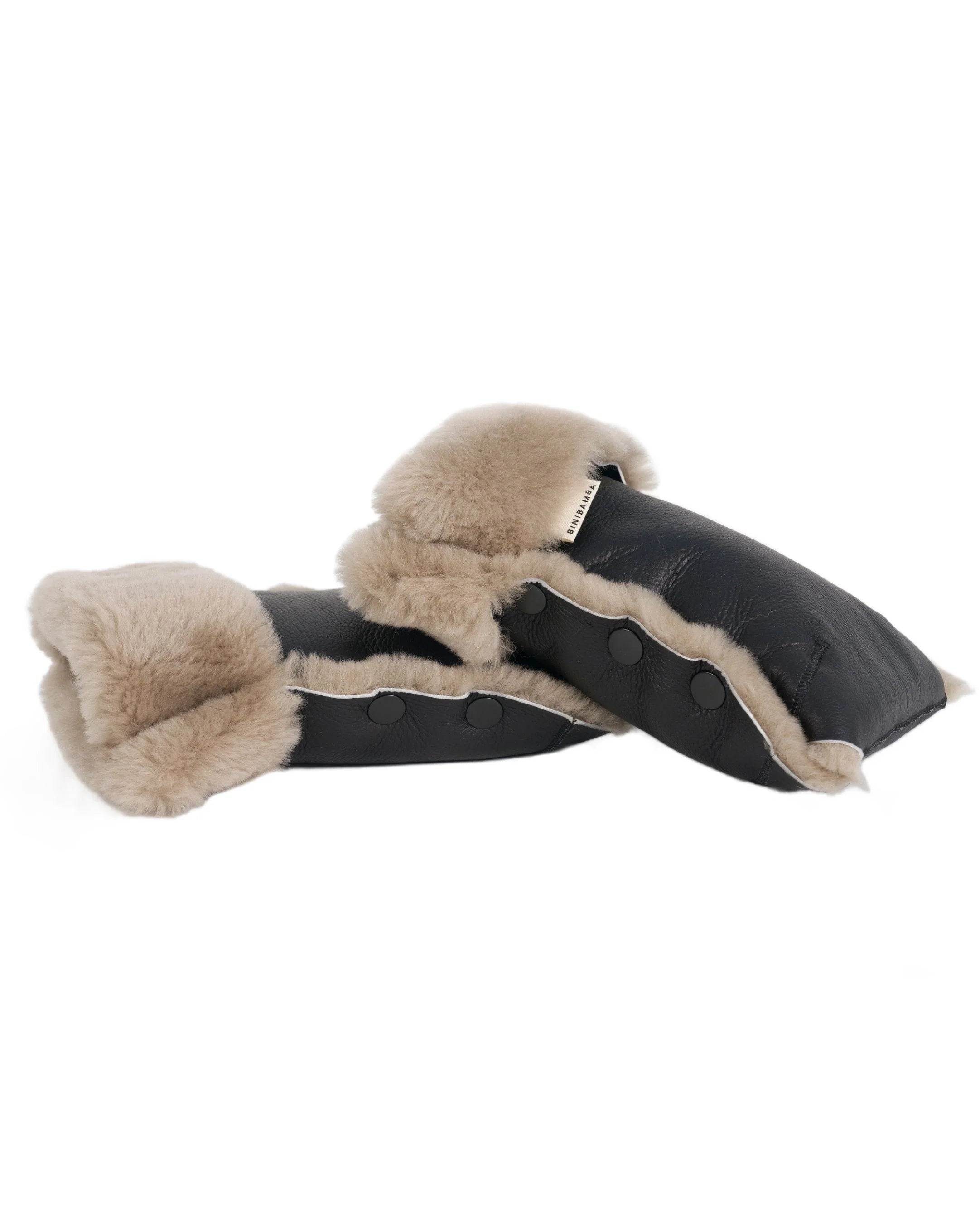 Kinderwagen wanten van Merino schapenvacht - Noir + Toast - BINIBAMBA