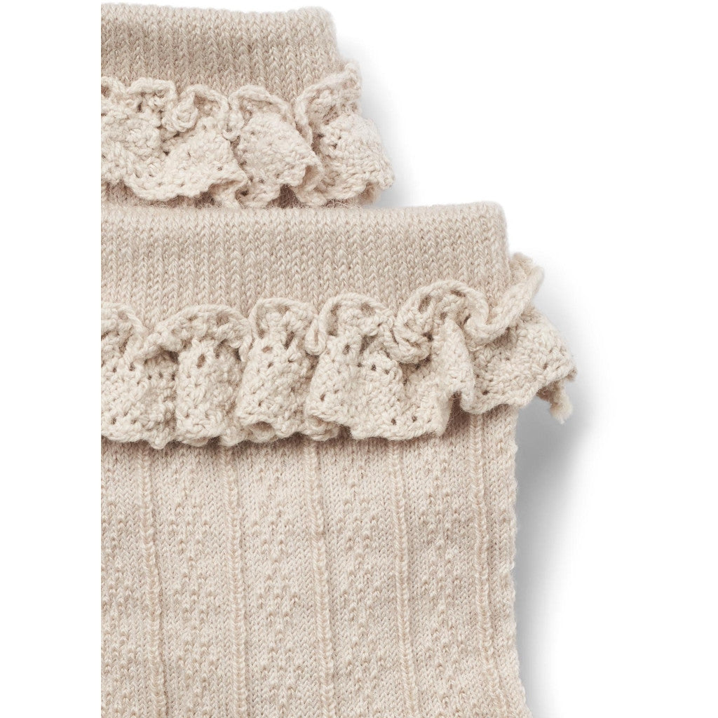Wheat - Wool Lace Socks Nora - Wollen baby sokken - Wol mix - close up beige