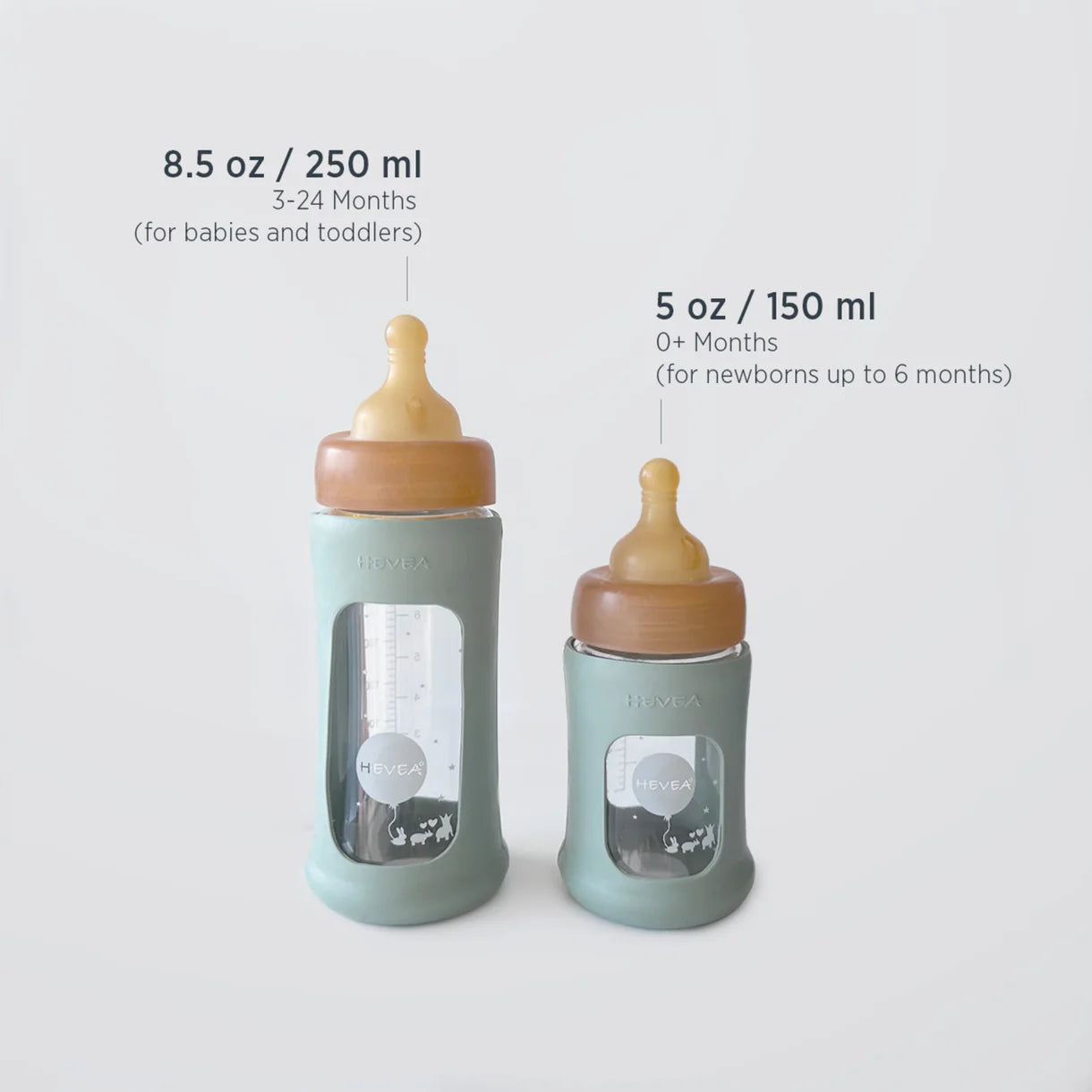 Glazen babyfles - Wide Neck met beschermhoes 150 ml - HEVEA - productfoto - afbeelding 6