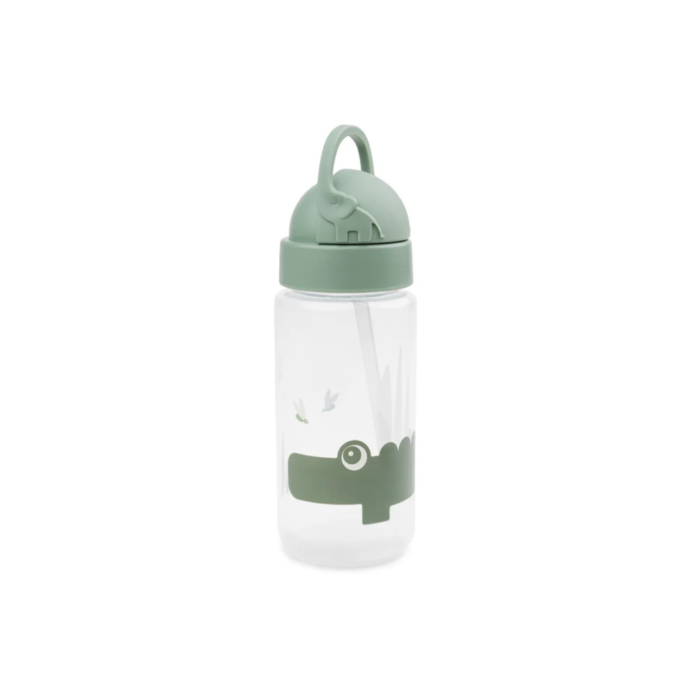 Drinkfles met rietje - Straw bottle - Happy Clouds - Croco/Green - 350 ml - Done by Deer