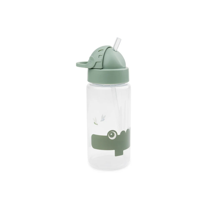 Drinkfles met rietje - Straw bottle - Happy Clouds - Croco/Green - 350 ml - Done by Deer