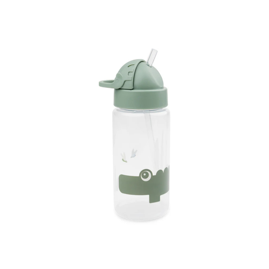 Drinkfles met rietje - Straw bottle - Happy Clouds - Croco/Green - 350 ml - Done by Deer