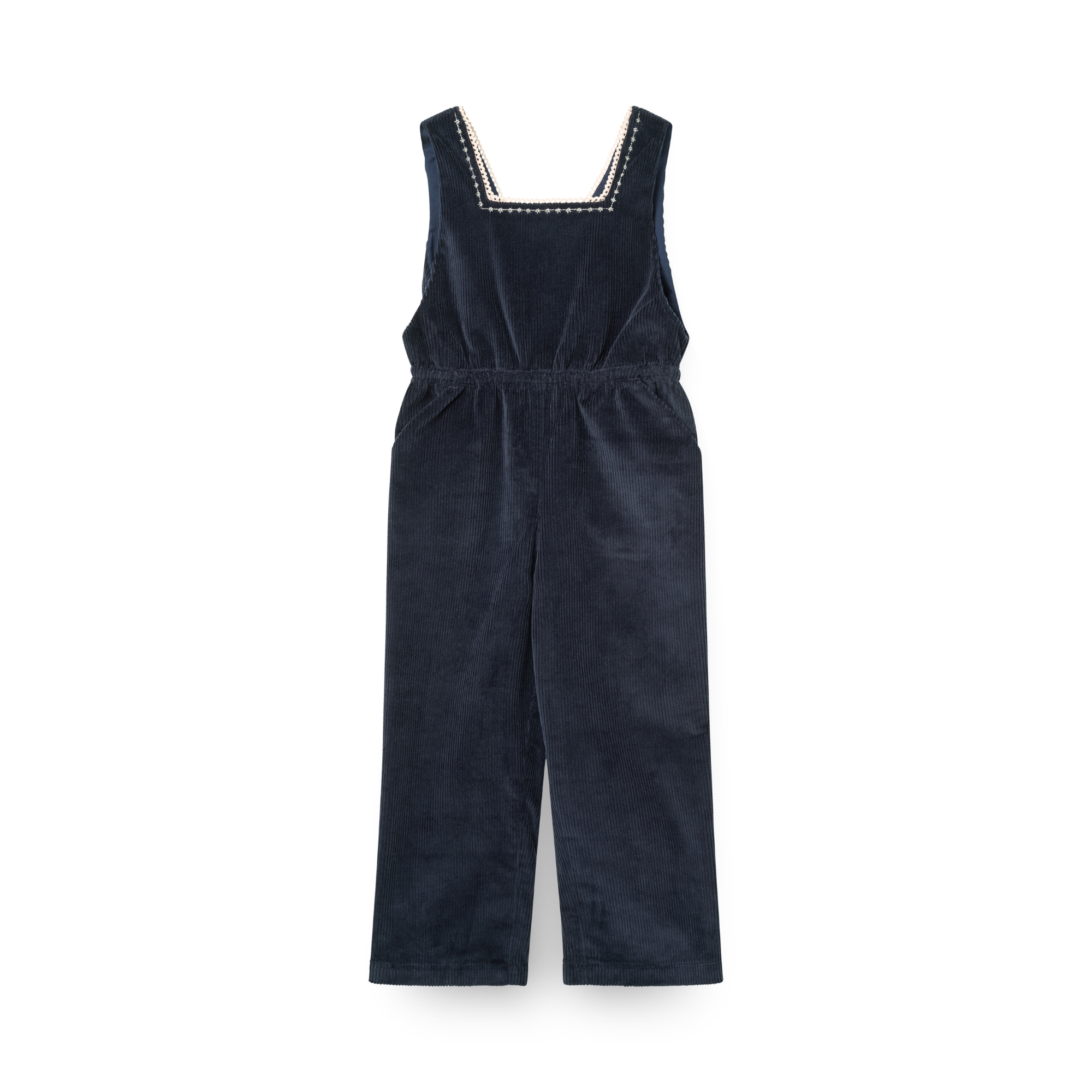 Tuinbroek corduroy - Embroidered Dungarees - Navy - Biologisch katoen - Copenhagen Colors - voorkant