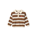 Gebreide polo sweater Elias - Coffee/Air Stripe - 100% katoen - Flöss - productfoto
