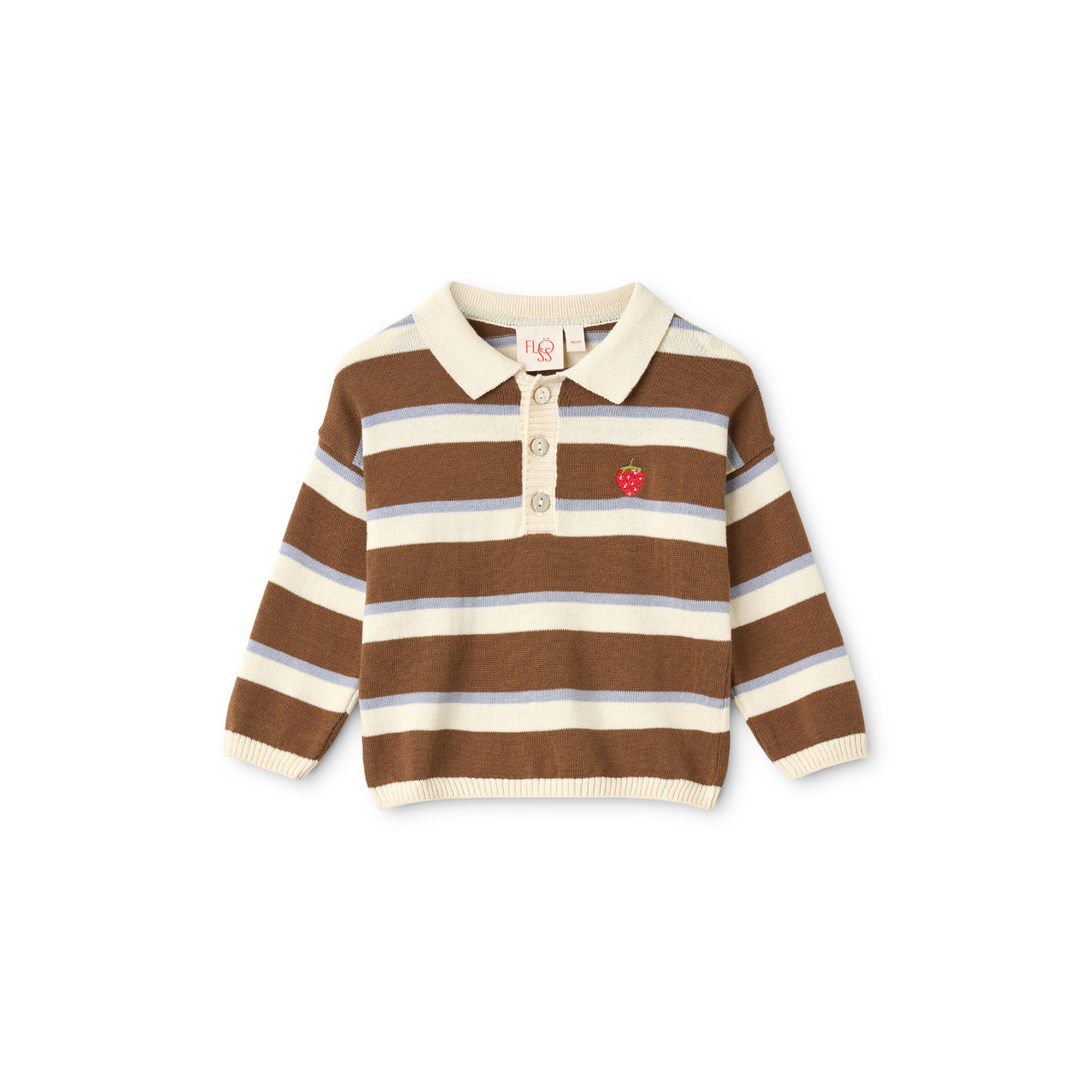 Gebreide polo sweater Elias - Coffee/Air Stripe - 100% katoen - Flöss - productfoto