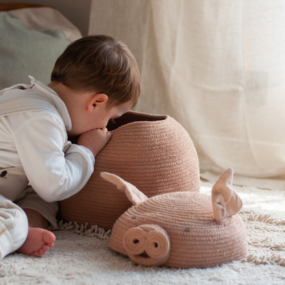 Basket Peggy the Pig – Opbergmand varken – Rose – Ø 32 × 30 cm – Lorena Canals