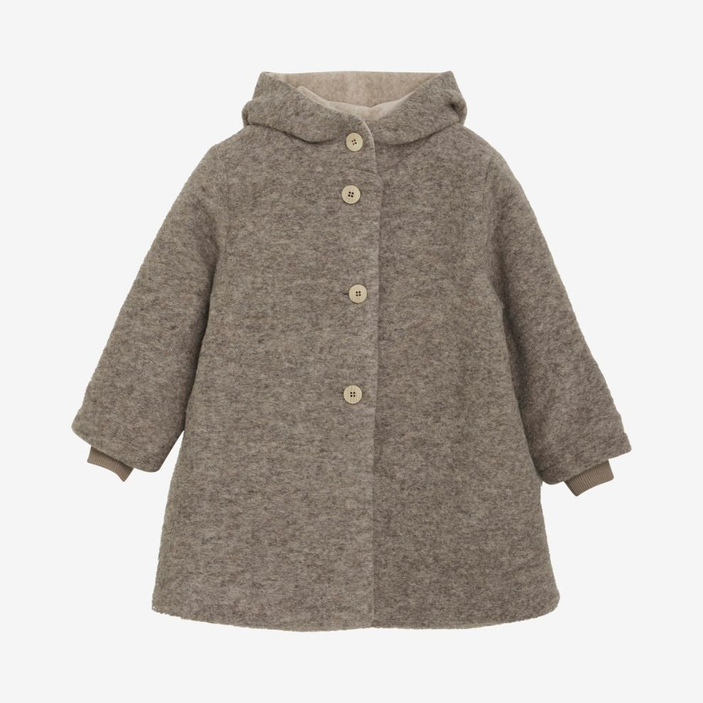 Wollen jas met capuchon - Merino wol - Camel/grijs - Huttelihut