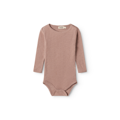 Romper lange mouw - Merino wol - Benedikte - Burnt Rose - MarMar Copenhagen - vooraanzicht