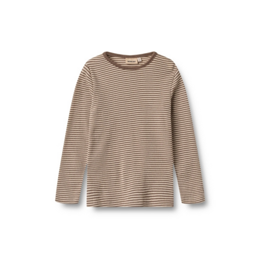 Top lange mouw Alfie - Merino wol/zijde - Bruin stripe - Wheat
