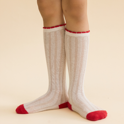 Kniesokken Vanda - 2 pack - Katoenmix - Wit/Aardbeitjes - Flöss