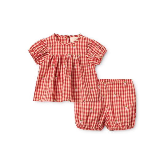 Baby set Molly - Katoen - Rood/roze - Aardbeitjes - Flöss
