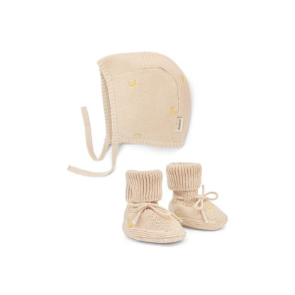 Gebreid mutsje en slofjes set - Cadeauset - Biologisch katoen - Moonboon