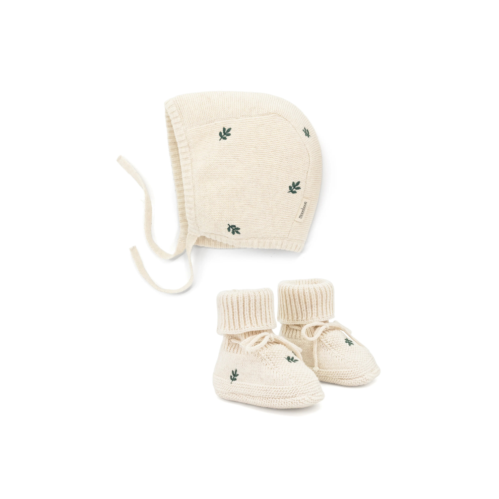 Gebreid mutsje en slofjes set - Cadeauset - Biologisch katoen - Moonboon - voorkant - afbeelding 3