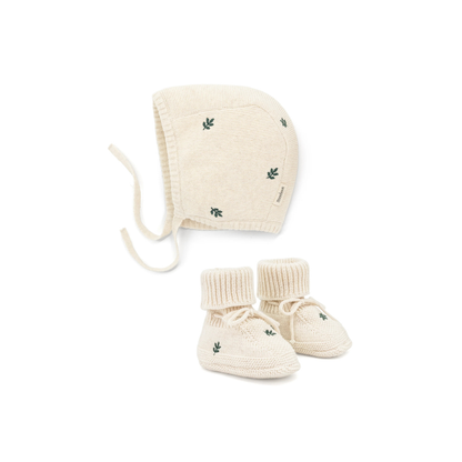 Gebreid mutsje en slofjes set - Cadeauset - Biologisch katoen - Moonboon