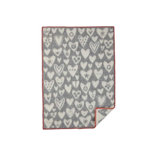 Wiegdekentje hartjes - 65x90 cm - Biologisch wol - Baby heart grey/white - Klippan
