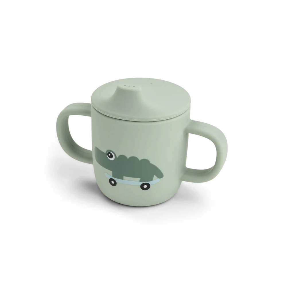 Siliconen drinkbeker met 2 handvatten - Tuitbeker - Croco - Green - Done by Deer - productfoto