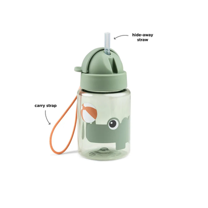 Drinkfles met rietje - Straw bottle - Playground - Croco/Green - 280 ml - Done by Deer