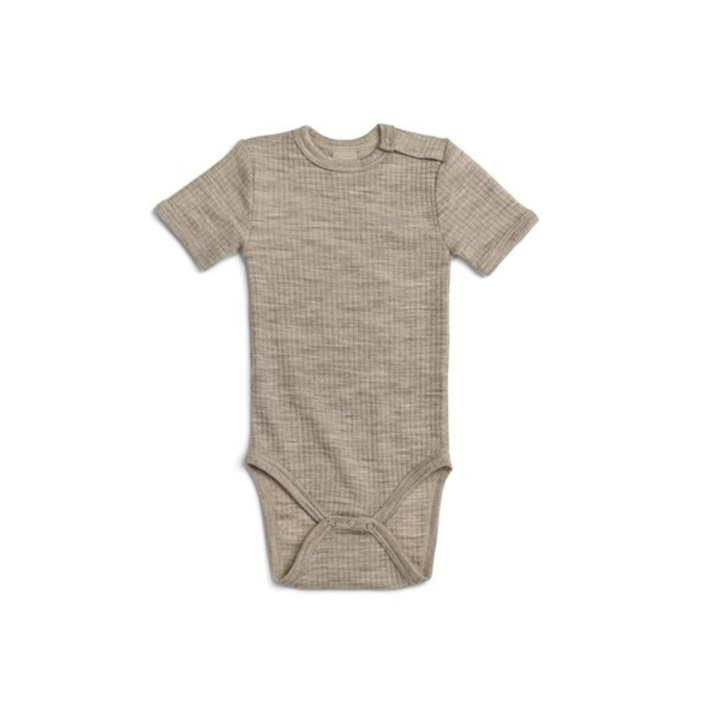 Romper merino wol - Lichtbruin/Beige - Korte mouw - SmallStuf - SmallStuff - voorkant