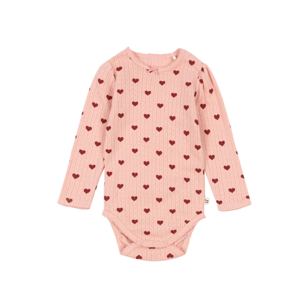 Minnie Romper - Amour Rouge met Rode Hartjes - Pointelle - Biologisch Katoen - GOTS - Konges Sløjd