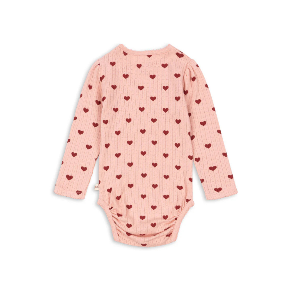 Minnie Romper - Amour Rouge met Rode Hartjes - Pointelle - Biologisch Katoen - GOTS - Konges Sløjd- achterkant