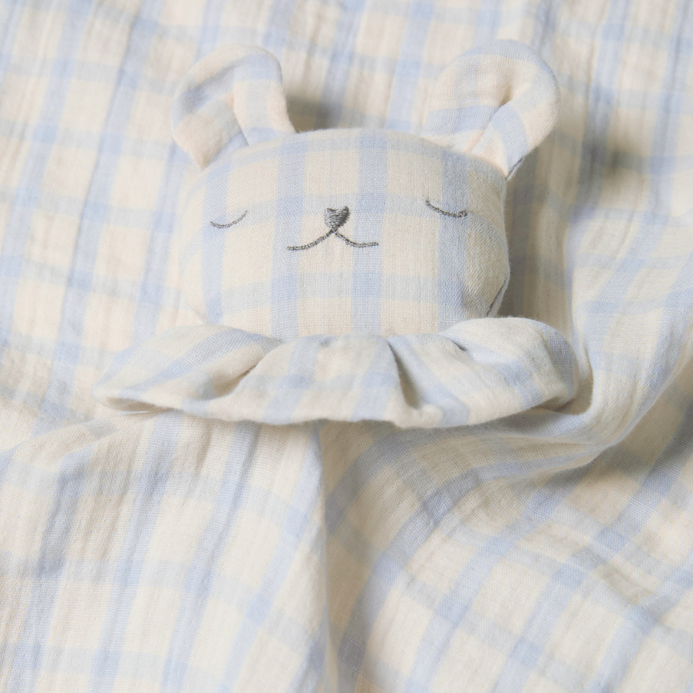 Comforter bear - Organic cotton - Muslin Bear - Gingham Sky blue - Garbo&Friends