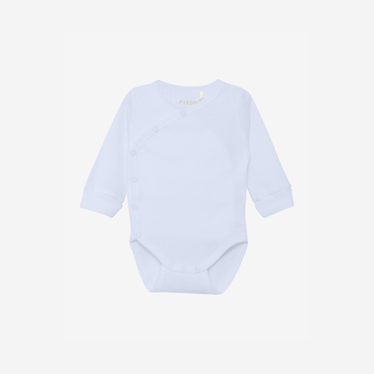 Wrap Over Bodysuit - Organic Cotton - Wrap Body Long Sleeve - Arctic Ice - GOTS - Fixoni