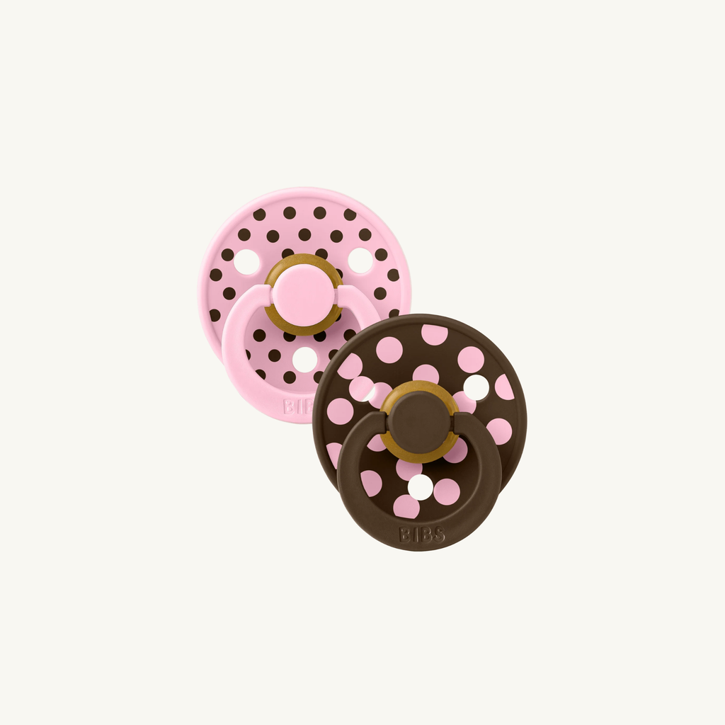 STUDIO Colour fopspenen 2 Pack Polka - Baby Pink/Mocha - Rond - Natuurlijk rubberlatex - BIBS - voorkant