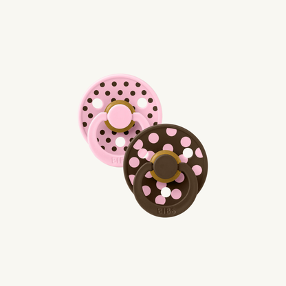 STUDIO Colour Schnuller 2er-Pack Polka - Baby Pink/Mokka - Rund - Naturkautschuklatex - BIBS