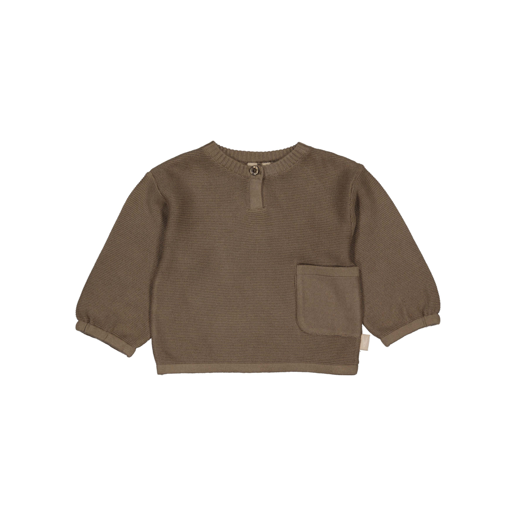 Gebreid baby truitje Nelle - Light Brown - 100% katoen - LEVV Labels - voorkant