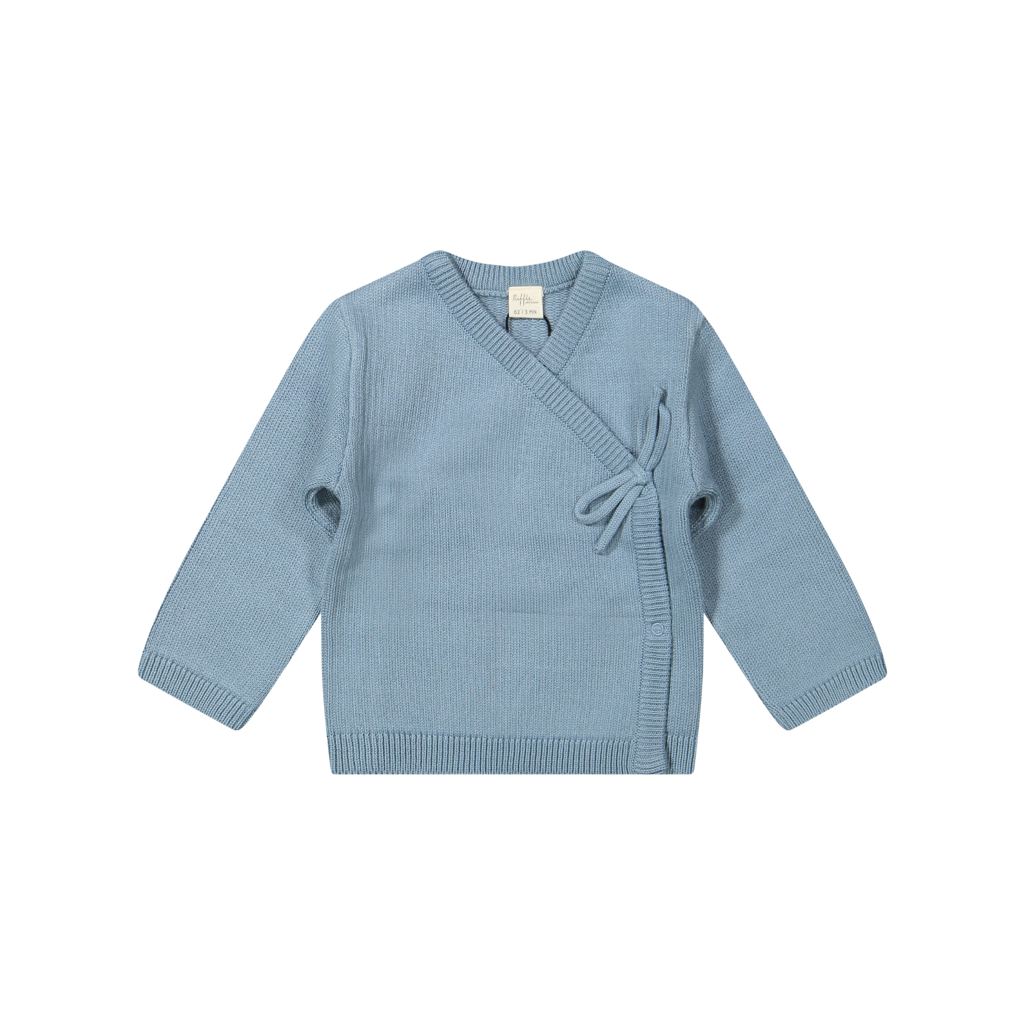 Overslag vestje Noa Knit - Ashley Blue - 100% biologisch katoen - Riffle Amsterdam - voorkant