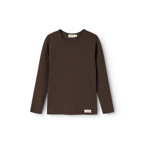 T-shirt uni basique à manches longues - Coton biologique et modal - Coloris Dark Roast - MarMar Copenhagen - Photo du produit - Image 2