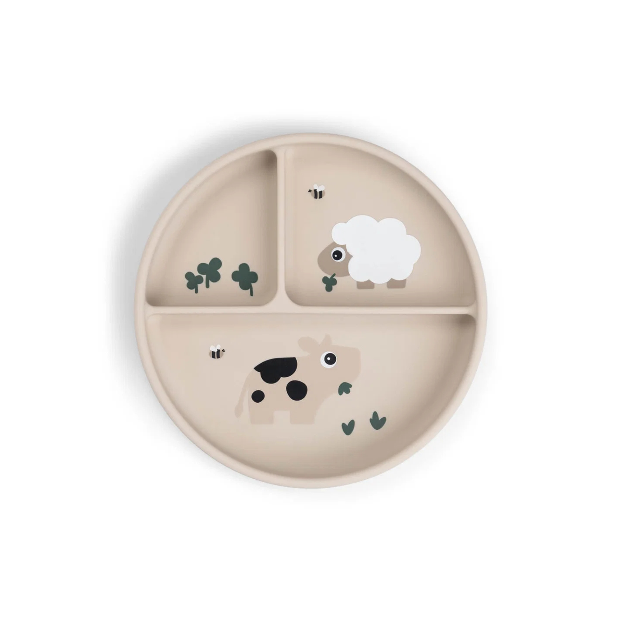 Siliconen zuignap bord - Stick&Stay compartment plate - Tiny farm - Sand - Done by Deer - productfoto