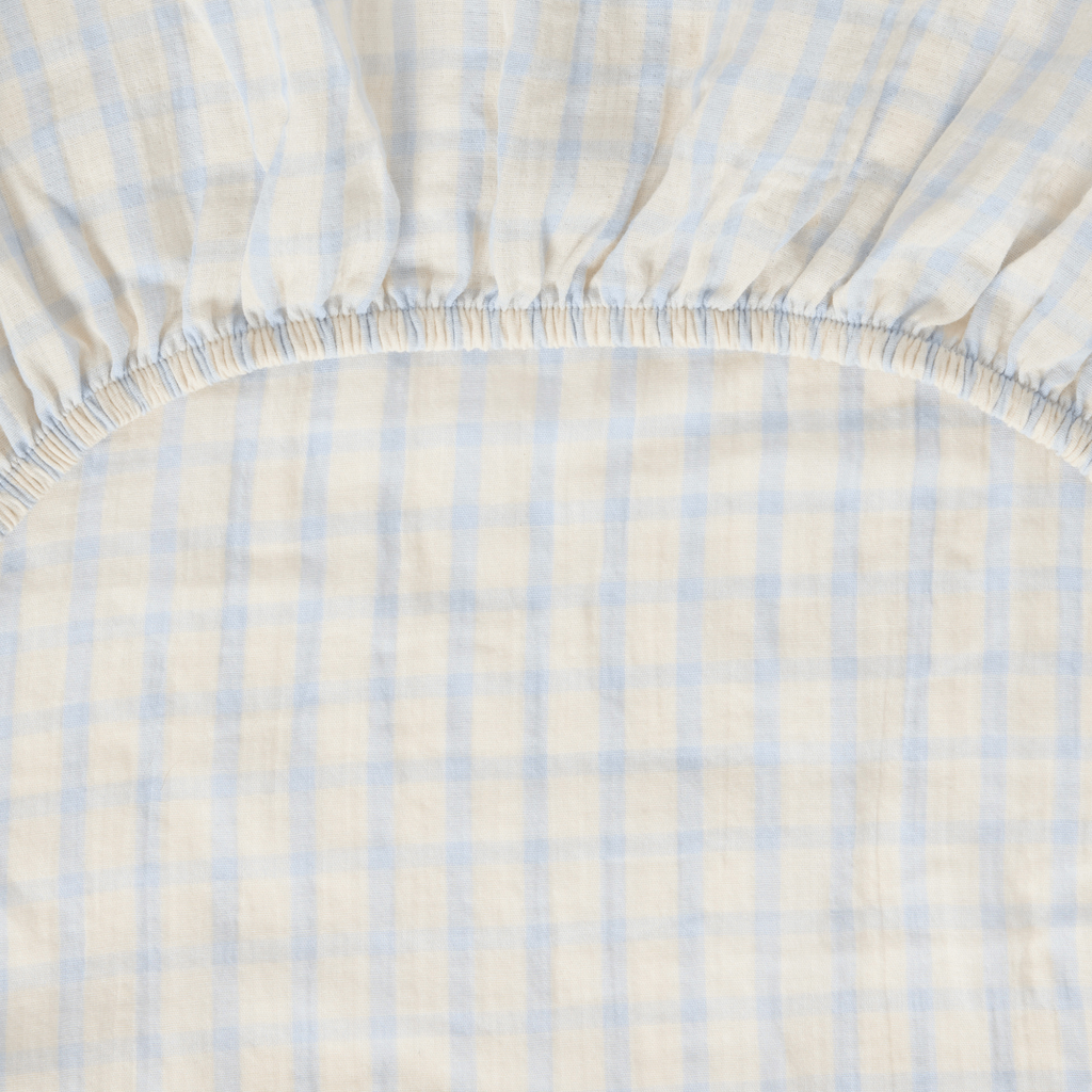 Hoeslaken - Muslin Fitted Sheet Junior - 70x140 - Biologisch katoen mousseline - Gingham Sky Blue - Garbo & Friends - Garbo&Friends - afbeelding 4