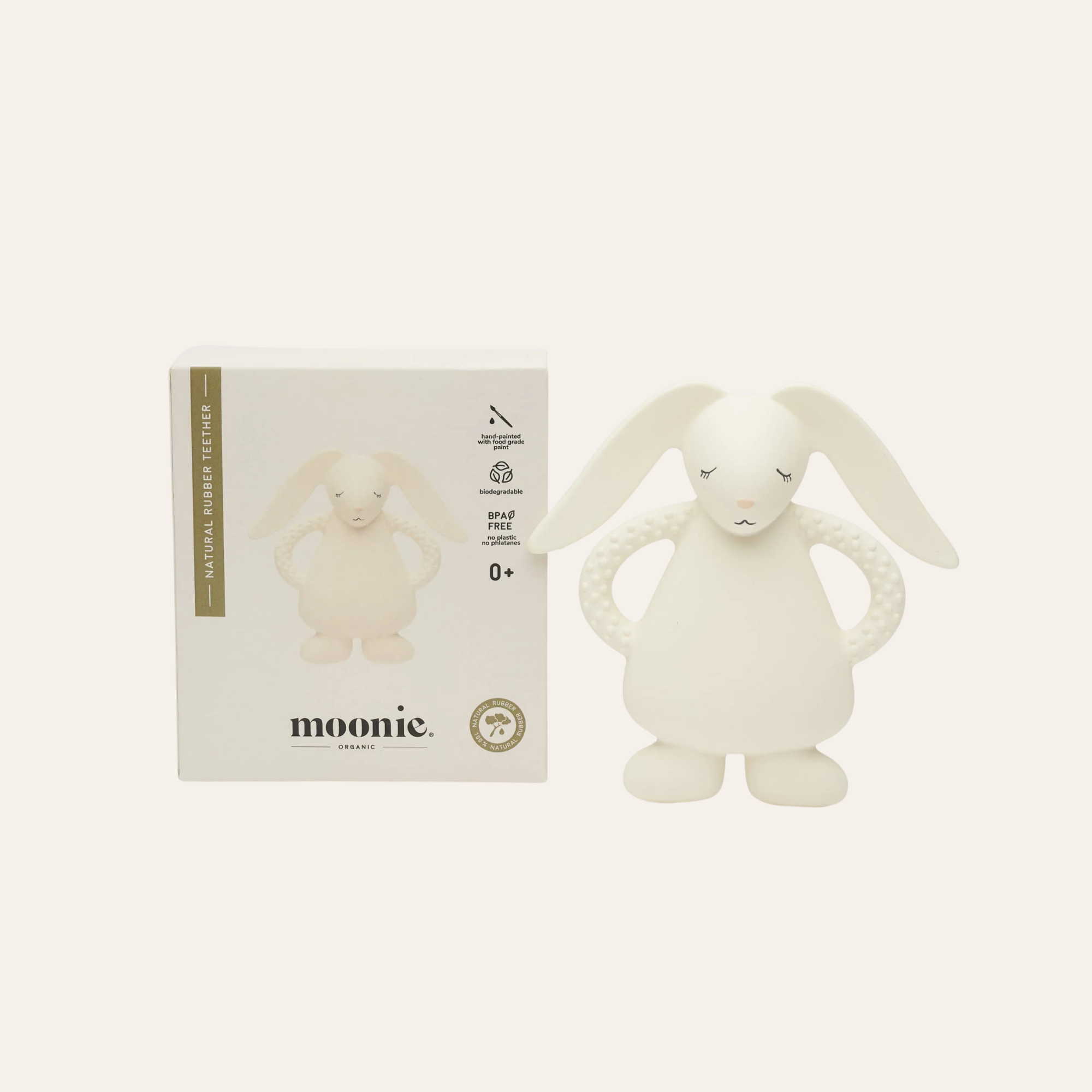 Bijtspeeltje Konijn - Teether Bunny Cream - Natuurrubber - Moonie - verpakking