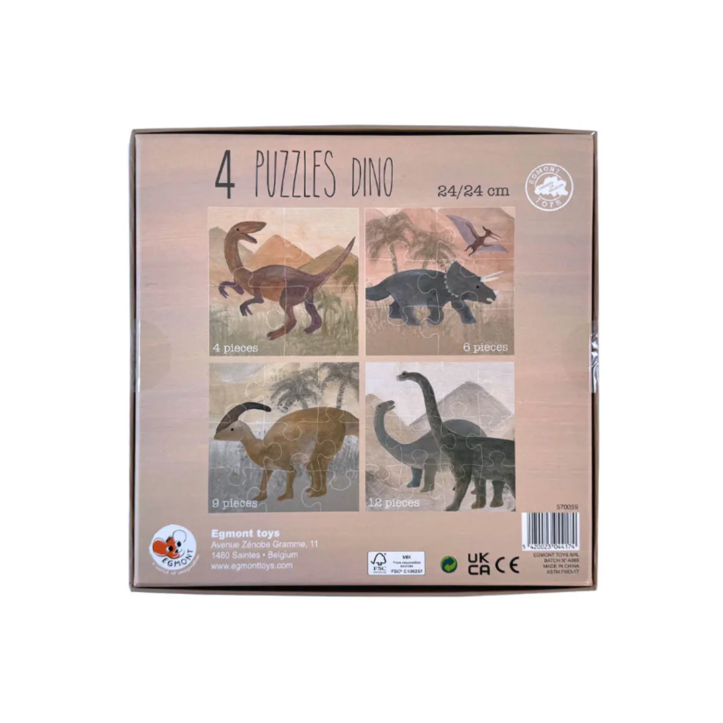 4 Puzzels Dino - 2+ jaar - FSC karton - Egmont Toys